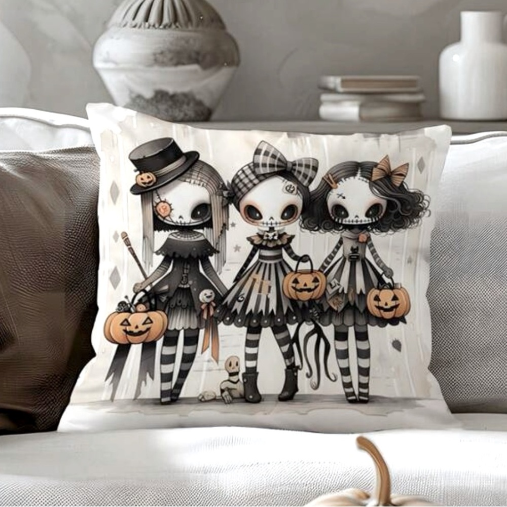 Vintage Gothic Lolita Witches Pumpkin Kawaii Halloween Pillow Cover - Picture 3 of 6